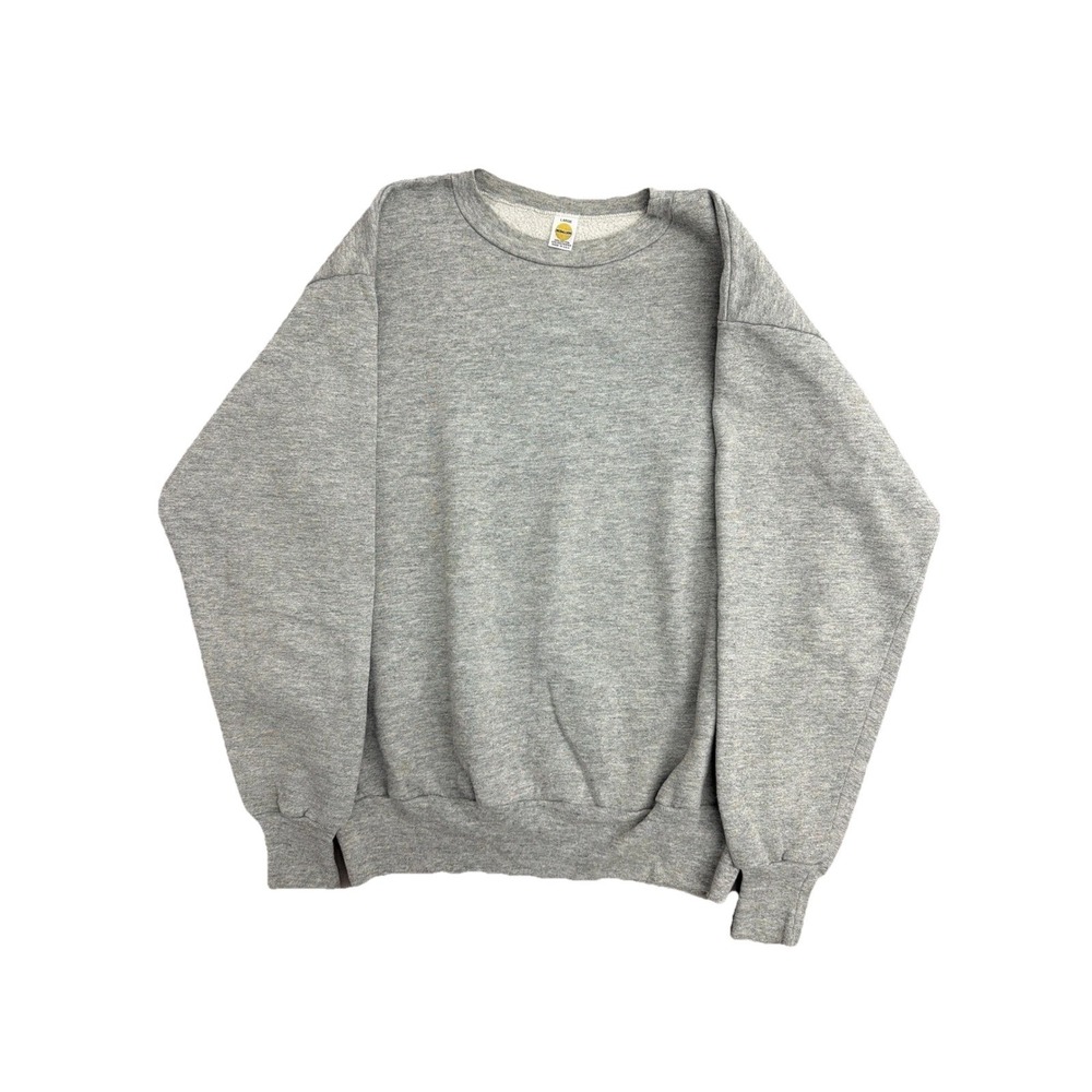 Vintage Medallion Sweatshirt Mens Large Gray Crewneck Blank Made in USA 90s